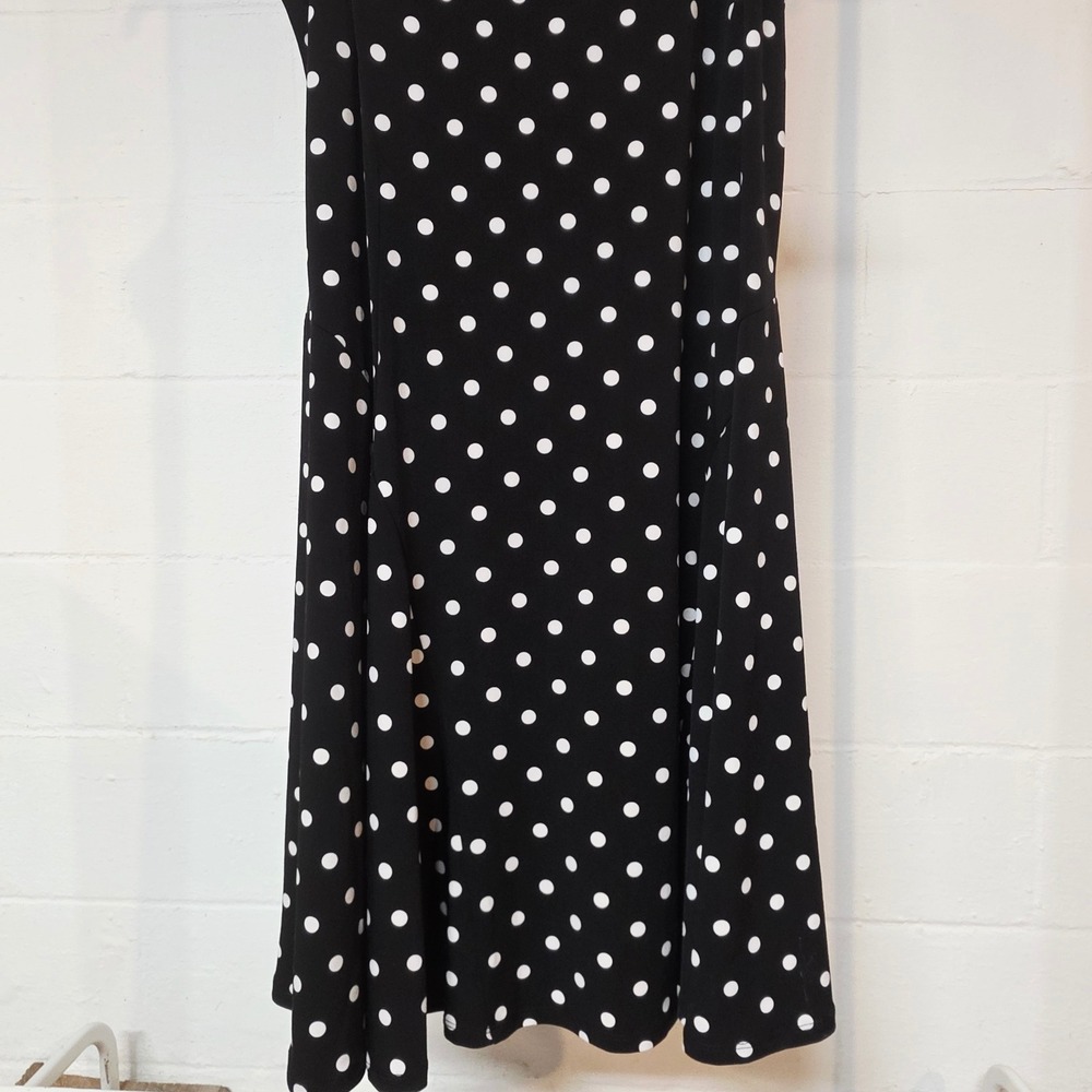 Susan Graver Womens Plus 1X Black White Polka Dot Sleeveless Fit & Flare Dress - Picture 4 of 11